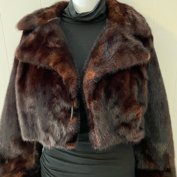 Vintage Dark Brown Mink cropped Jacket with hot pink lining - Picture 1 of 6